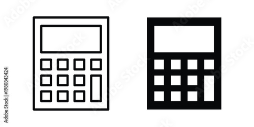 Calculator icon set vector symbol in black filled and stroke style