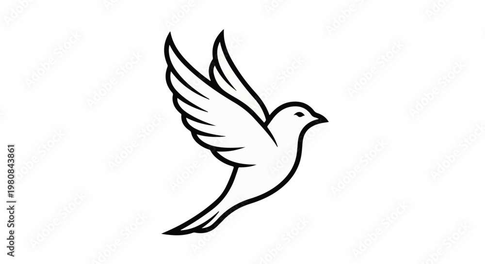 Fototapeta premium A stylized line drawing of a bird in flight, with wings spread