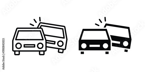 Car crash icon set vector symbol in black filled and stroke style
