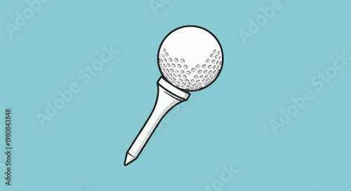 A white golf ball rests on a white tee against a blue background