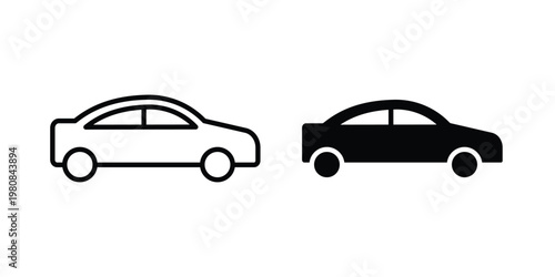 Car side view icon set vector symbol in black filled and stroke style