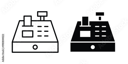 Cash register icon set vector symbol in black filled and stroke style