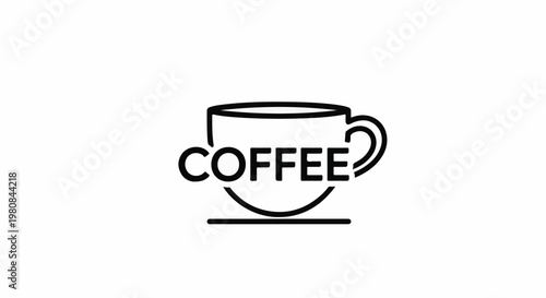 A stylized black and white line art logo of a coffee cup with the word "COFFEE