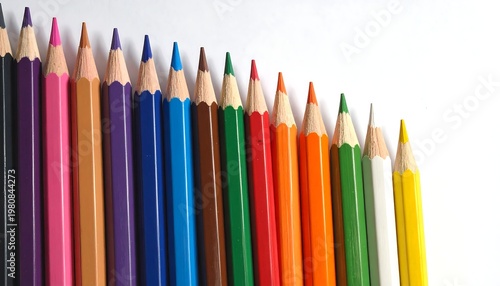 A row of colorful pencils on a white background