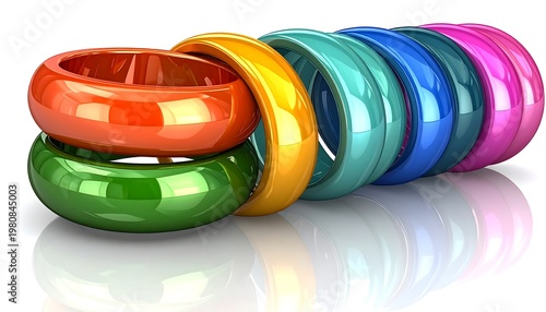 A stack of shiny colorful bracelets