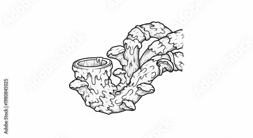 A surreal, melting pipe with a hollow bowl, artistic line drawing