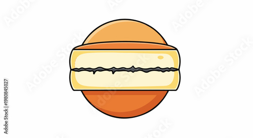 A stylized cartoon illustration of a sweet macaron cookie on a white background