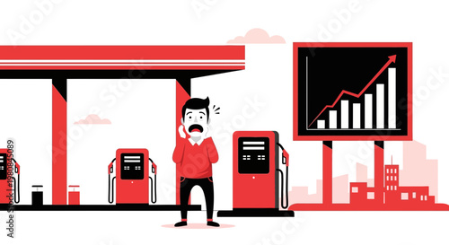 Man Worried About Rising Gas Prices at Station.