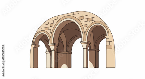 A stylized drawing of a stone archway supported by pillars