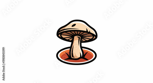 A stylized cartoon mushroom with a light brown cap and stem