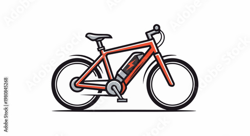 A stylized orange electric bicycle with a black battery pack and tires