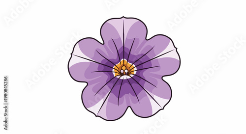 A stylized purple flower with delicate petals and a dark center