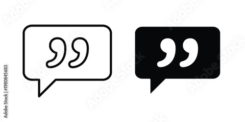 Comment quote icon set vector symbol in black filled and stroke style