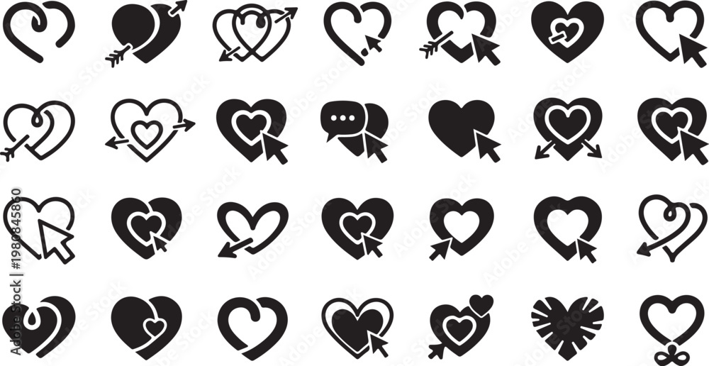 Fototapeta premium Collection of black heart icons and symbols