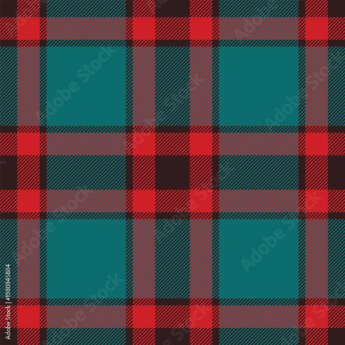 Colorful plaid pattern texture, cross vector seamless tartan. Panjabi check background fabric textile in cyan and dark colors.