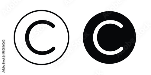 Copyright icon set vector symbol in black filled and stroke style