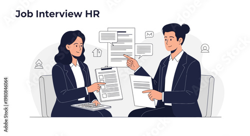 Job Interview HR: Candidate and Recruiter Discussing Resume and Documents