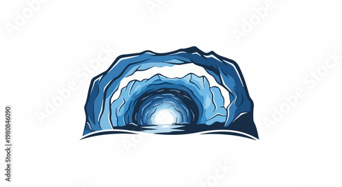A tunnel carved through ice with a bright light at the end