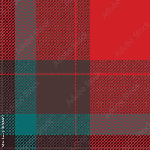 Striped plaid textile texture, size background fabric vector. Idyllic tartan seamless check pattern in red and cyan colors.
