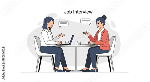 Job Interview: Two Women Discussing Career Opportunities with Laptop