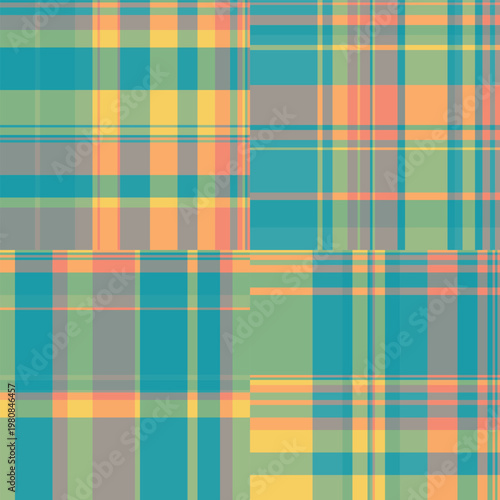 Plaid pack tailored for packaging of childrens clothing. Coordinated tartan patterns unify product presentation. Seamless vectors repeat flawlessly.