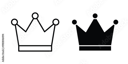 Crown icon set vector symbol in black filled and stroke style