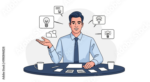 Man Brainstorming Ideas, Business Meeting, Strategy Planning, Innovation Concept