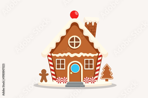 Foto Christmas Gingerbread House with Gingerbread Man and Candy Decoration Vector