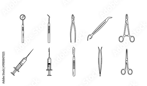 Dental surgical instruments icon set medical tools vector