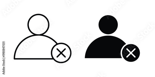 Delete user icon set vector symbol in black filled and stroke style