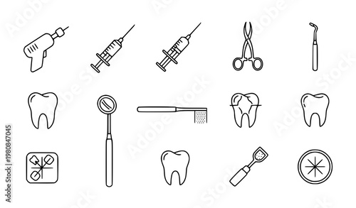 Dental tools procedure outline icon set surgical vector
