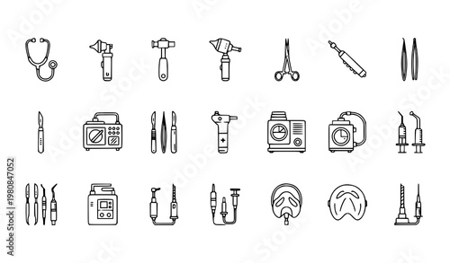 Medical dental equipment icon set surgical tools vector