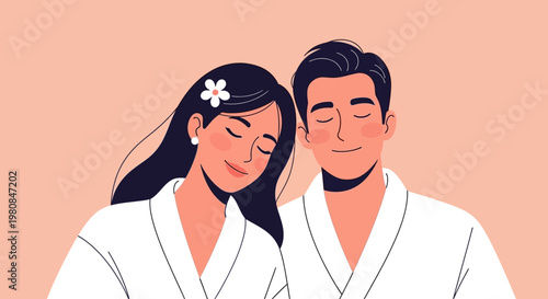 A romantic couple embracing in a serene and loving pose