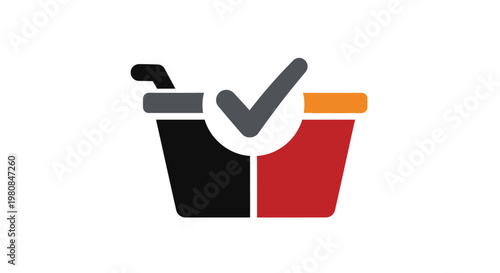 A completed order with a shopping basket and check mark icon