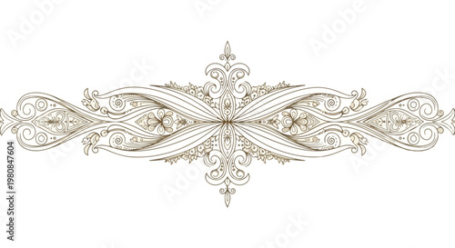 Intricate beige and gold ornamental design element with floral patterns and swirling motifs on a white background.