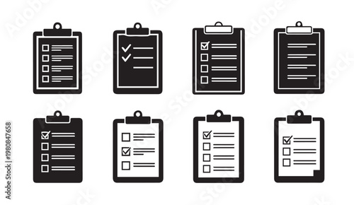 Clipboard Icons with Checklists and To-Do Lists in a Row