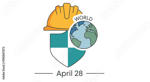 Construction safety and global environmental protection emblem with shield and helmet