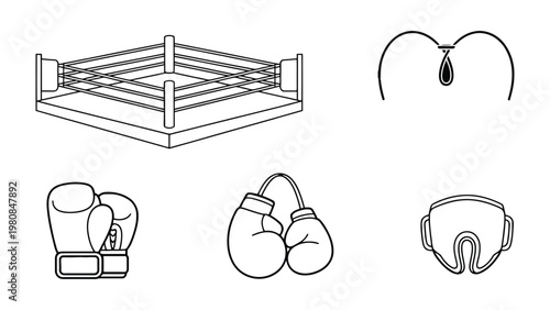 Boxing Icons: A collection of meticulously drawn boxing icons, each a symbol of the sport's key elements and equipment, ideal for adding a touch of dynamism to any design.