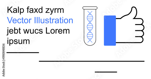 Genetic research, biotechnology, health testing, approval process, laboratory analysis, science communication. A test tube with DNA and a thumbs-up icon. Genetic research and biotechnology concept