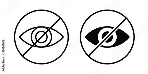 Eye crossed icon set vector symbol in black filled and stroke style