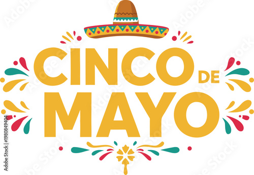 Vibrant cinco de mayo celebration logo with sombrero and colorful decorations