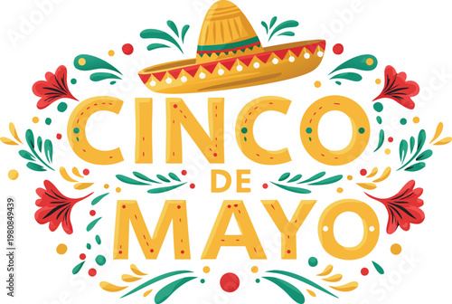 Vibrant cinco de mayo celebration logo with sombrero and floral elements