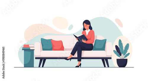 Woman reading a book on a sofa 9.