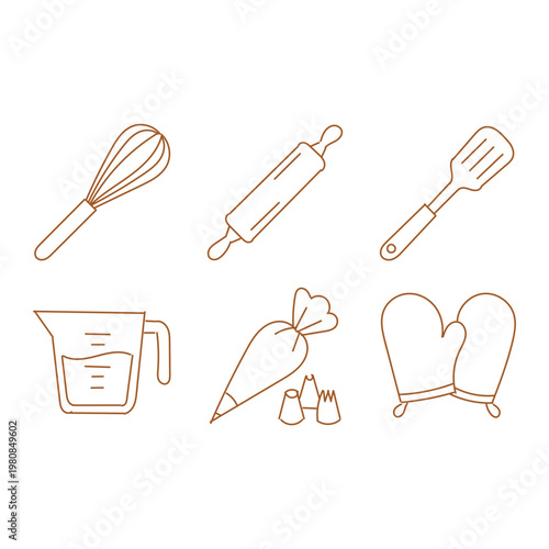 Baking Utensils Minimal Outline Set