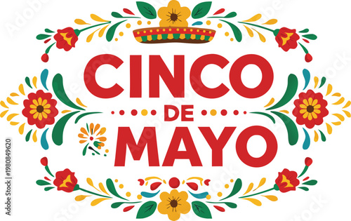 Vibrant cinco de mayo celebration logo with flowers and crown