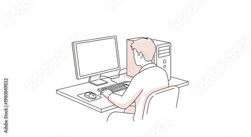 Man sitting at computer desk working.