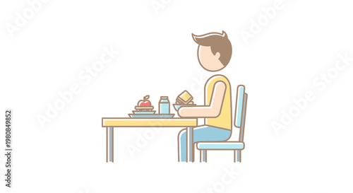Man sitting at table eating breakfast.