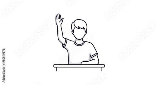 Person sitting at desk waving hand.