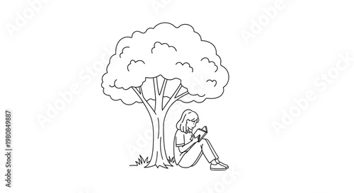 Woman sitting under a tree reading.