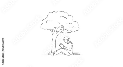 Woman sitting under a tree reading.